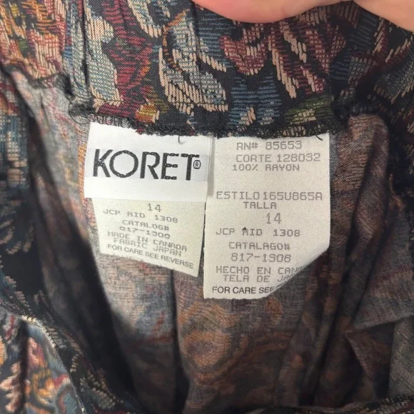 Koret Pleated Midi Skirt 14 Multicolor Floral Tapestry Print Rayon Pockets Vtg - Picture 2 of 13
